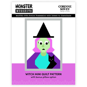 Monster Mugshots: Witch Mini Quilt Pattern with Bonus Pillow Option